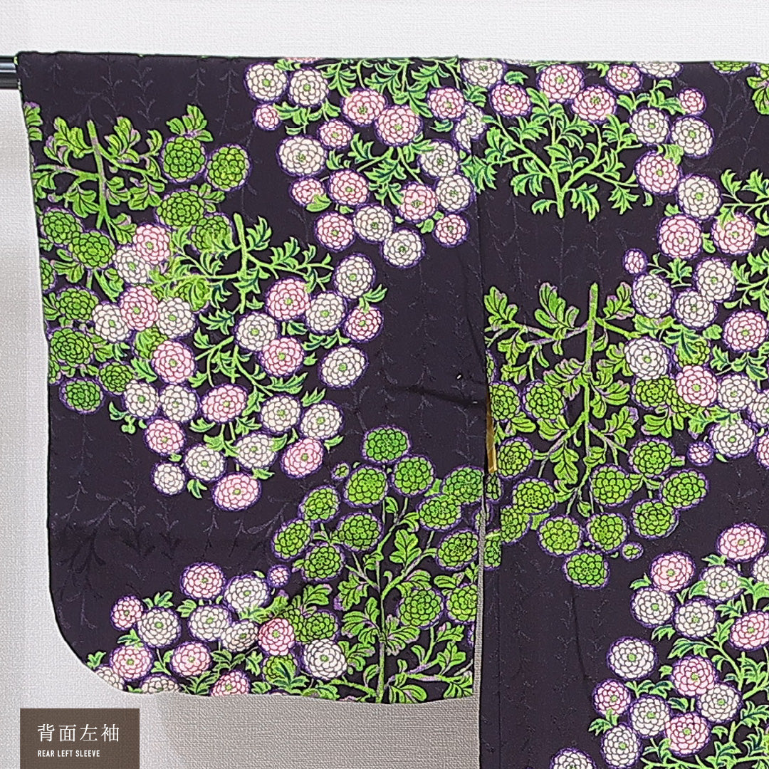 アンティーク 羽織 袷 身丈97cm 裄丈63cm 正絹 Bランク Sサイズ ちりめん 菊 紫系 1217-16821