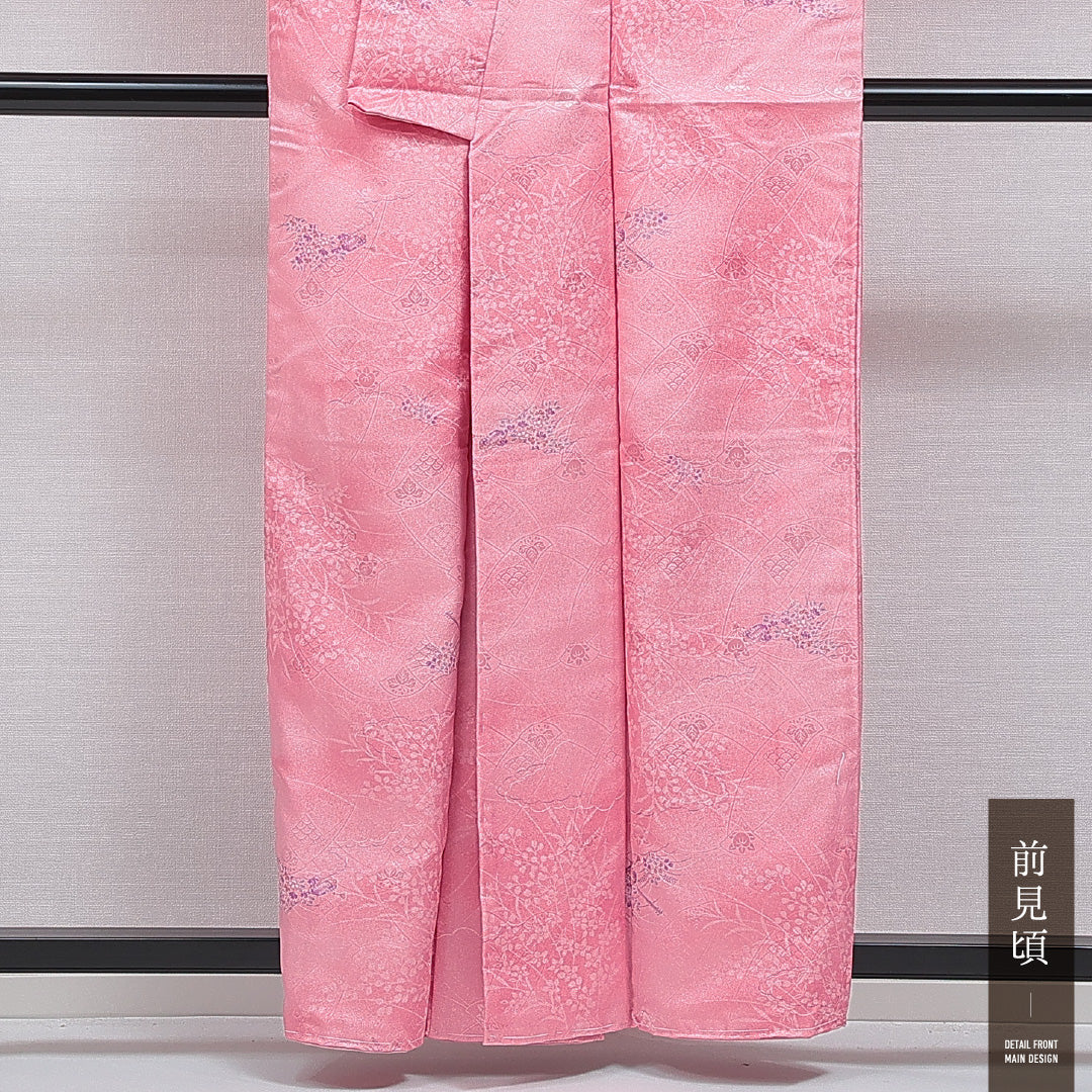 洗える着物 小紋 袷 身丈158cm 裄丈64cm ポリエステル Sランク インフォーマル 広衿 Mサイズ 古典柄 ピンク系 RP 1221-16056