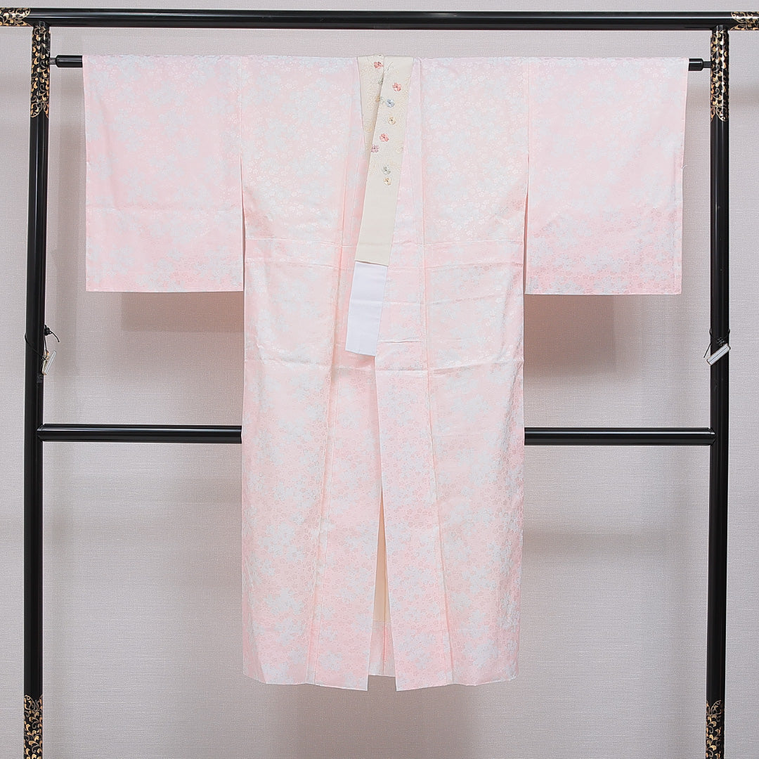 長襦袢 無双袖 身丈129cm 裄丈64cm 正絹 Sランク Lサイズ 花柄 ピンク系 RP 1239-16604