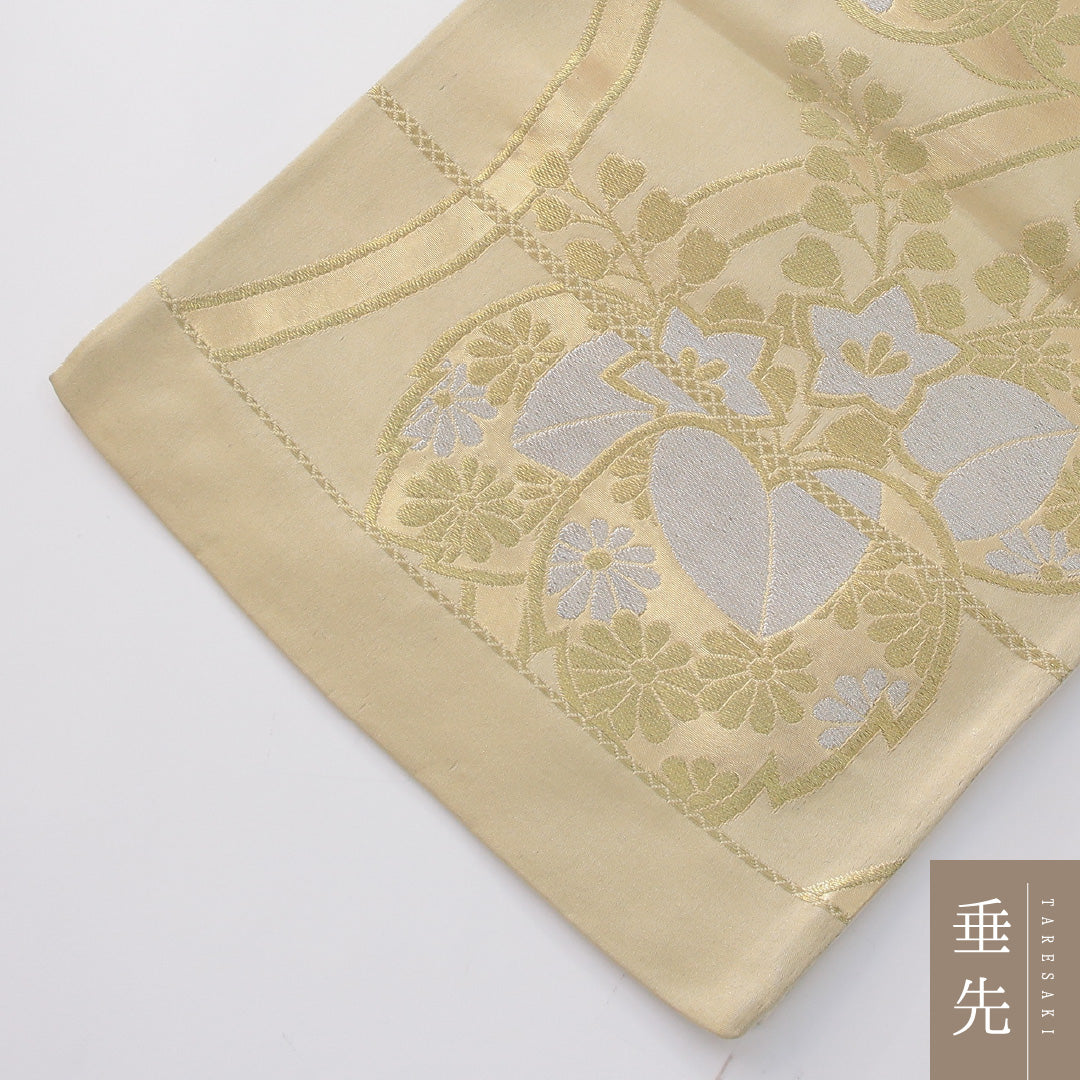 アンティーク 袋帯 帯丈402cm 六通 Aランク 正絹 立涌 桐 金系 1223-02285