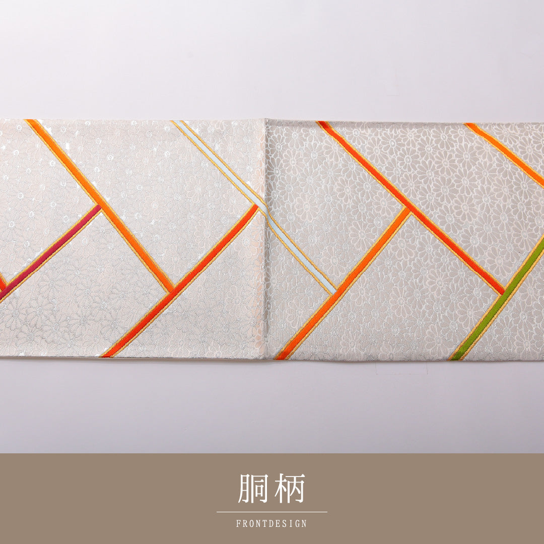 袋帯 帯丈450cm フォーマル 六通 Sランク 正絹 菊 銀系 1223-01980