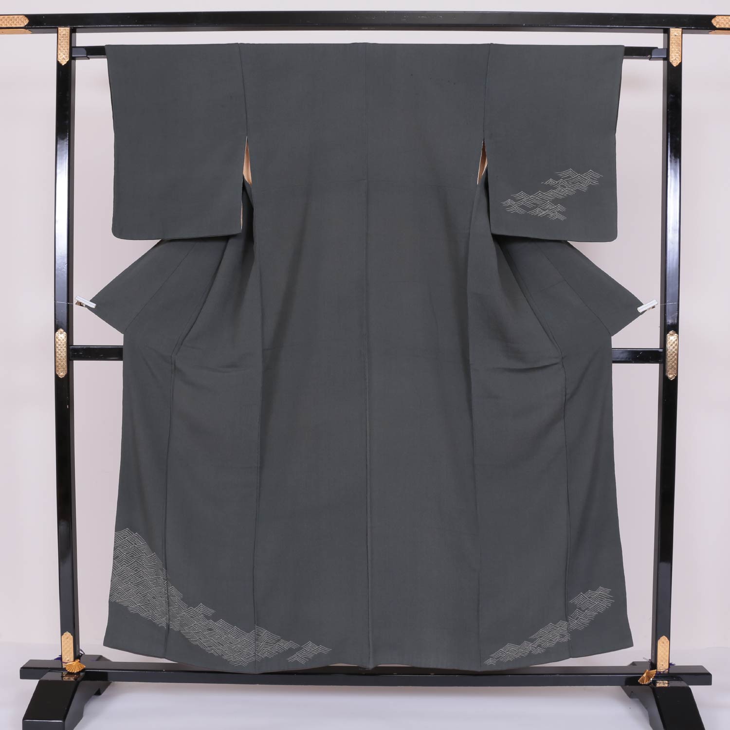 付下げ 袷 身丈152cm 裄丈63cm 正絹 Aランク Sサイズ 広衿 インフォーマル ちりめん 遠山 緑系 1261-03983