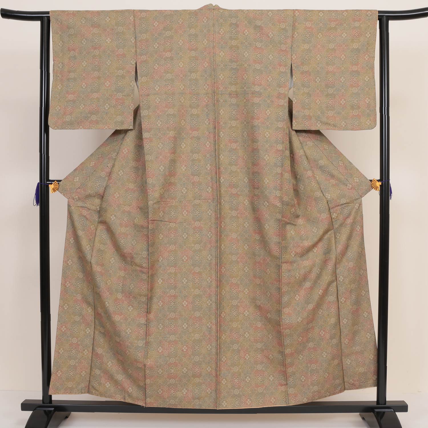 小紋 袷 身丈152cm 裄丈62cm 正絹 Sランク インフォーマル バチ衿 Sサイズ 創作柄 茶系 RP 1221-00050