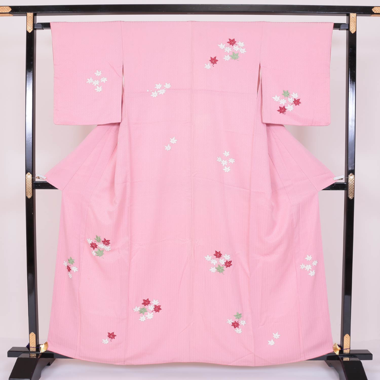 付下げ 袷 身丈158cm 裄丈64cm 正絹 Aランク インフォーマル 広衿 Mサイズ 楓 紅葉 ピンク系 HP 1218-03991
