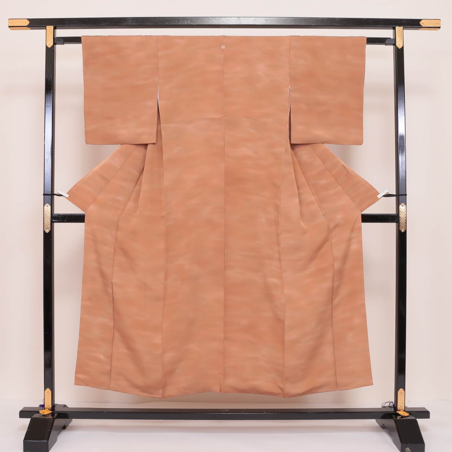 色無地 袷 身丈149cm 裄丈60cm 正絹 Bランク 一つ紋 (木瓜) セミフォーマル 広衿 XSサイズ 大田子染 ぼかし染 落款 茶系 HP 1219-04853