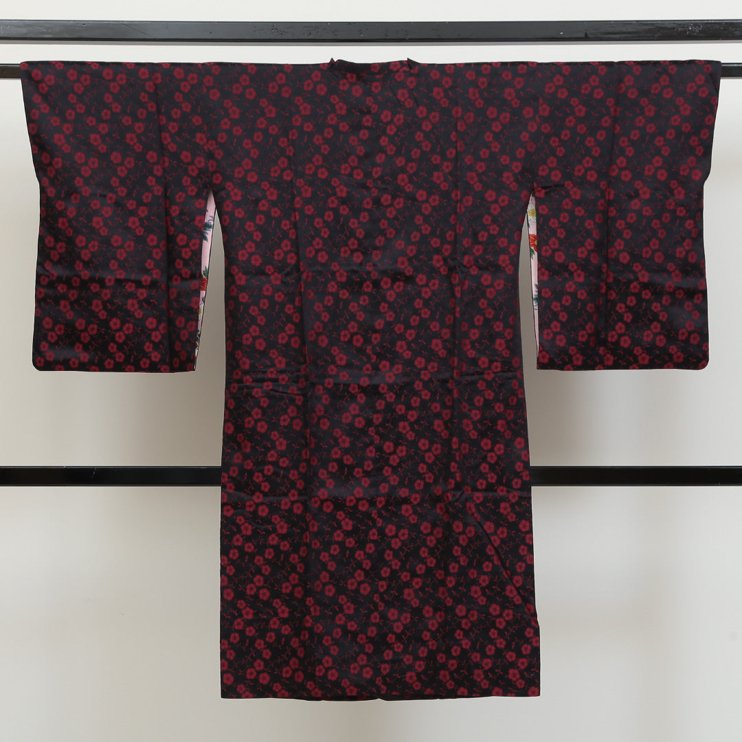 道行コート 洗える着物 袷 身丈116cm 裄丈64cm ポリエステル Sランク Mサイズ カジュアル 撫子 黒系 赤系 1263-05536