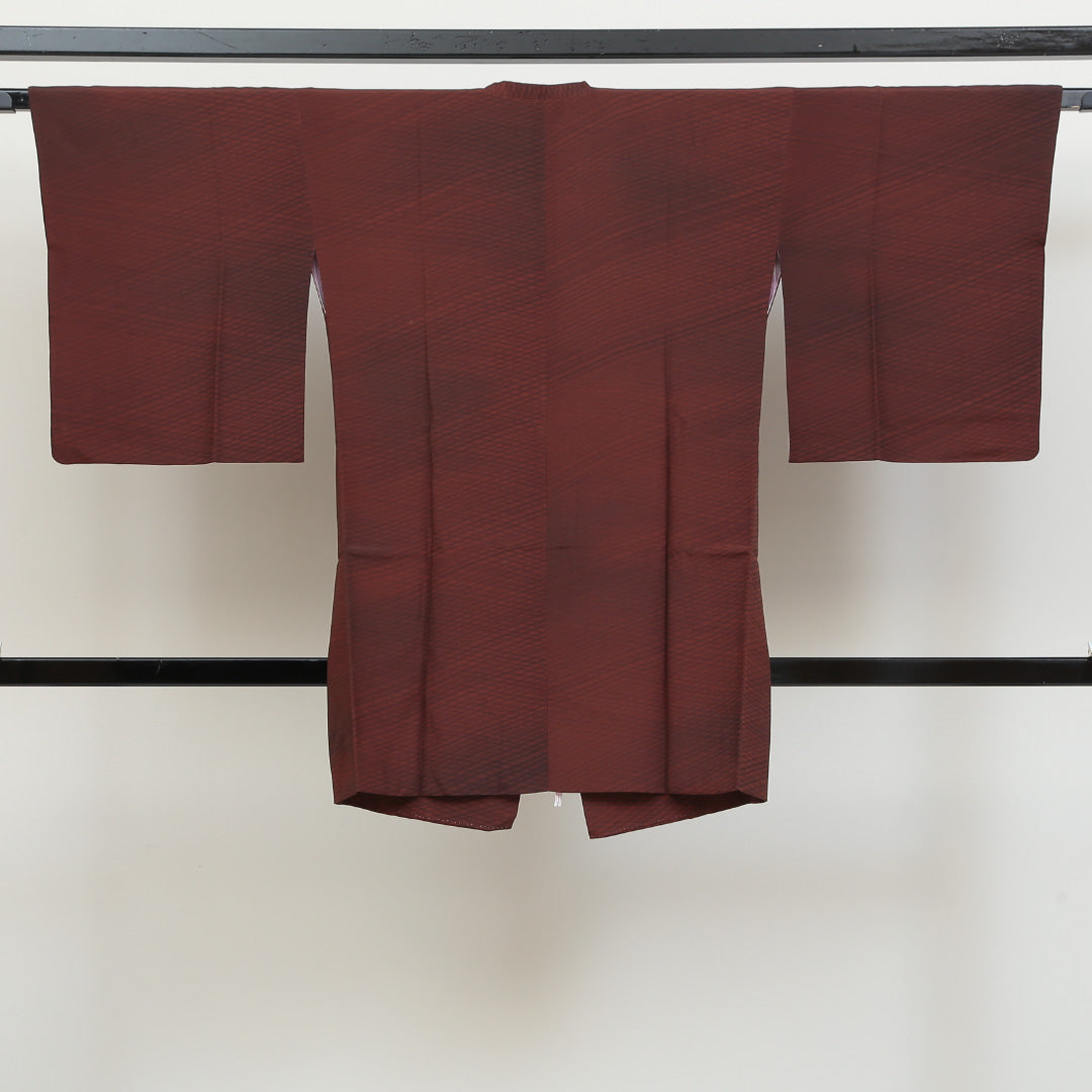 道行コート 洗える着物 袷 身丈91cm 裄丈66cm ポリエステル Sランク Mサイズ セミフォーマル 幾何学柄 ぼかし染 茶系 1263-05503