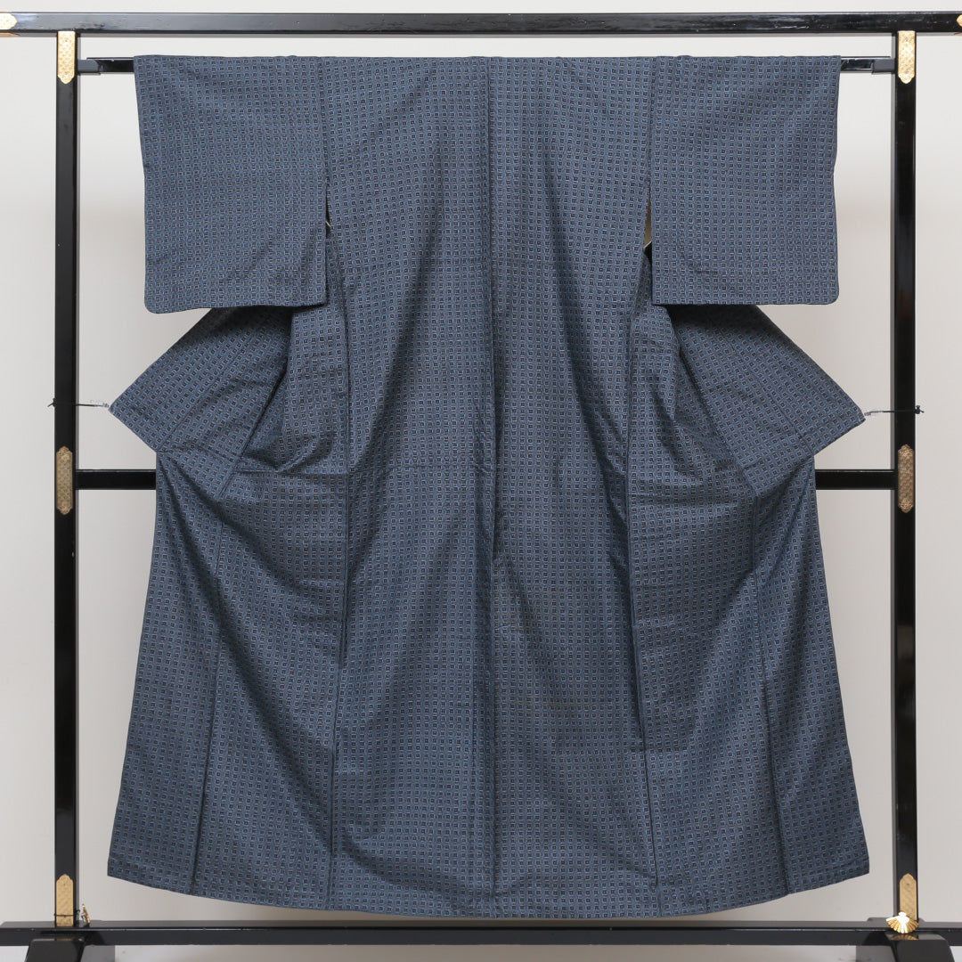 紬 アンサンブル 袷 身丈153cm 裄丈63cm 青系 正絹 優品 1216321700117