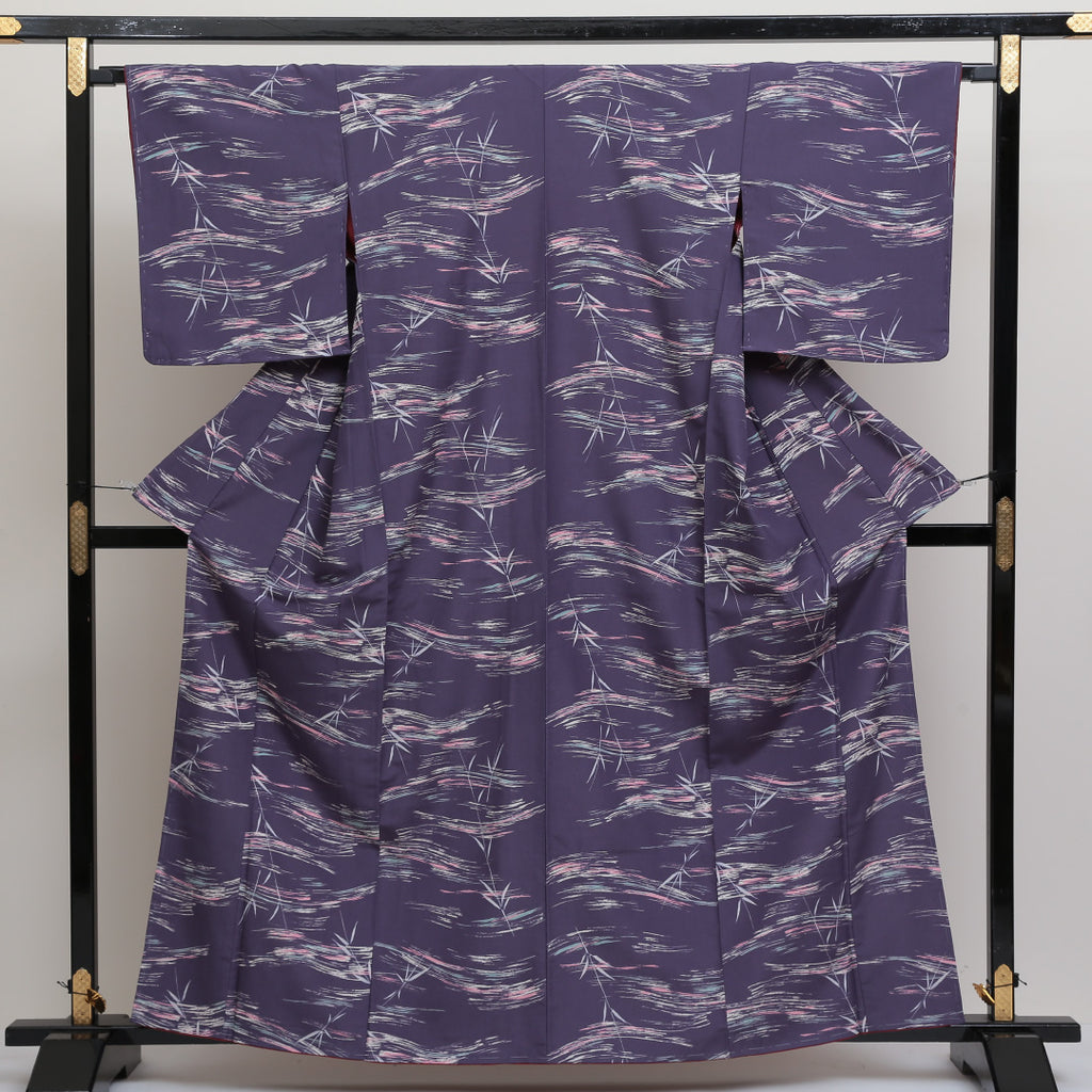 小紋 袷 身丈160cm 裄66.5cm 紫系 古代紫 洗える着物 Sランク しつけ糸 1215242000578