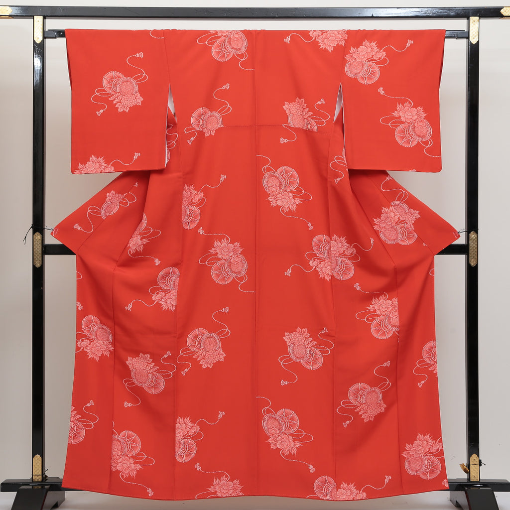 しつけ付　超美品　着物　袷　小紋　正絹　桜色　八重桜　162