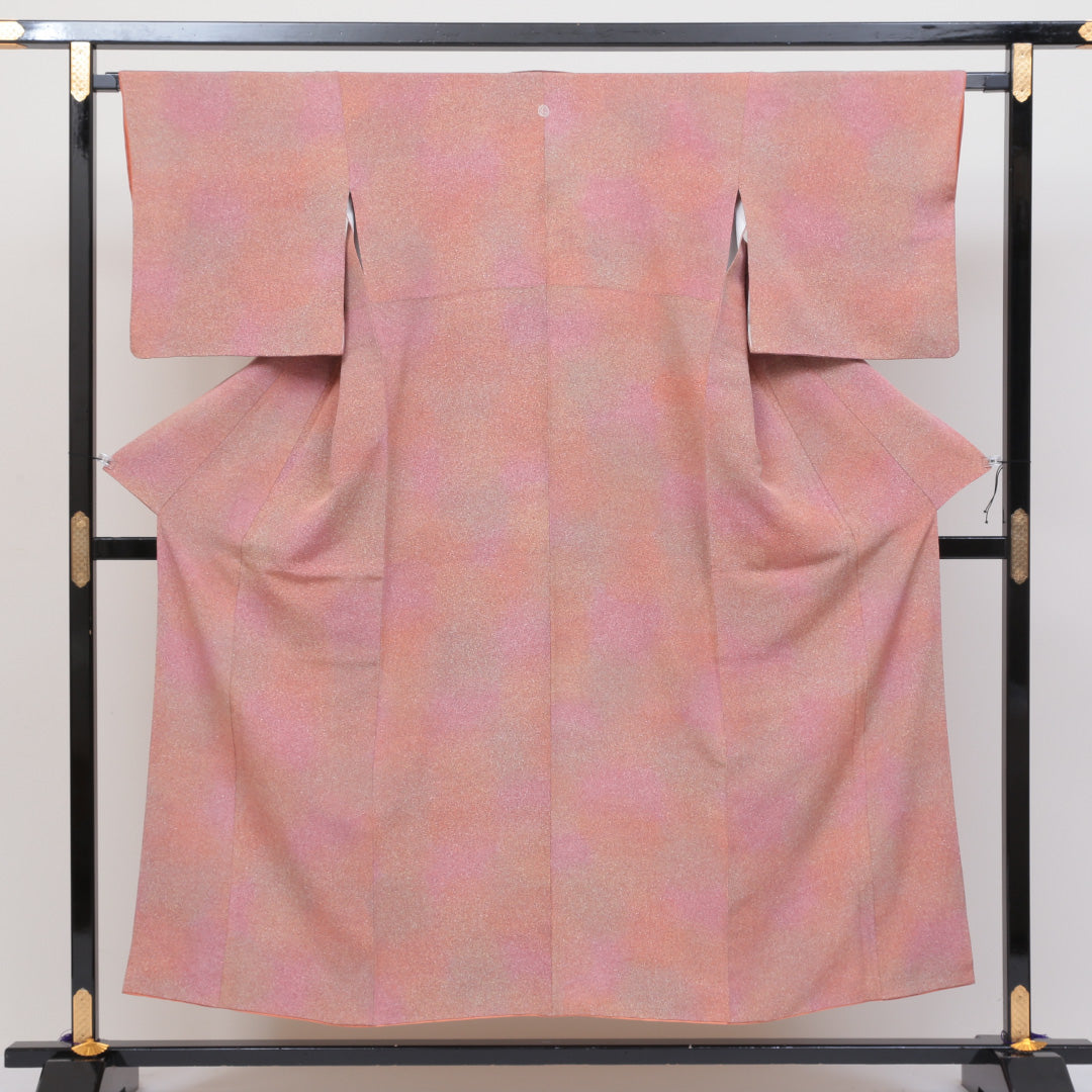 江戸小紋 袷 身丈150cm 裄丈66cm 正絹 Sランク Sサイズ 広衿 一つ紋 セミフォーマル ちりめん 創作柄 朱系 1262-00247