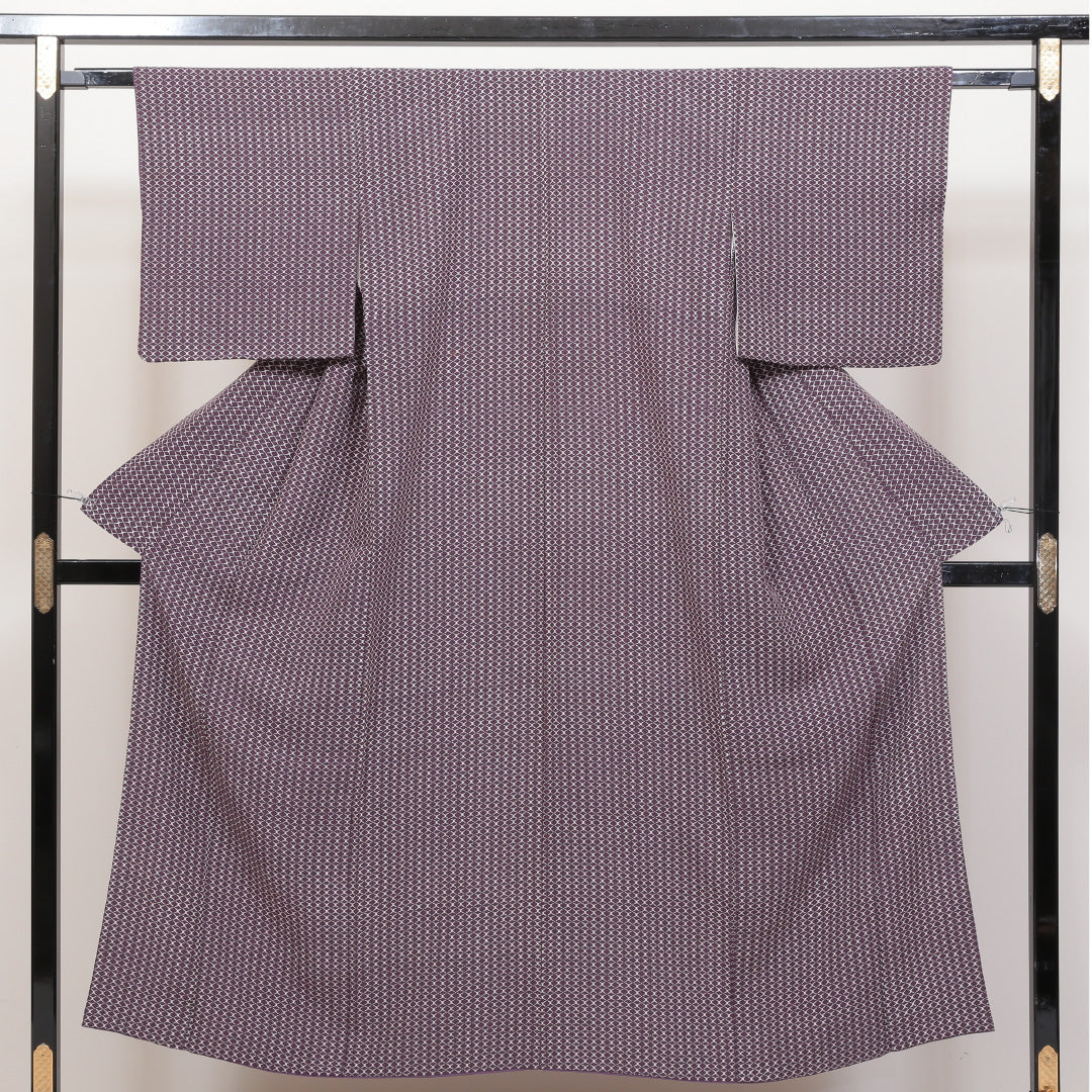 小紋 袷 身丈149cm 裄丈~62cm 紫系 正絹 菱形 1215412000378