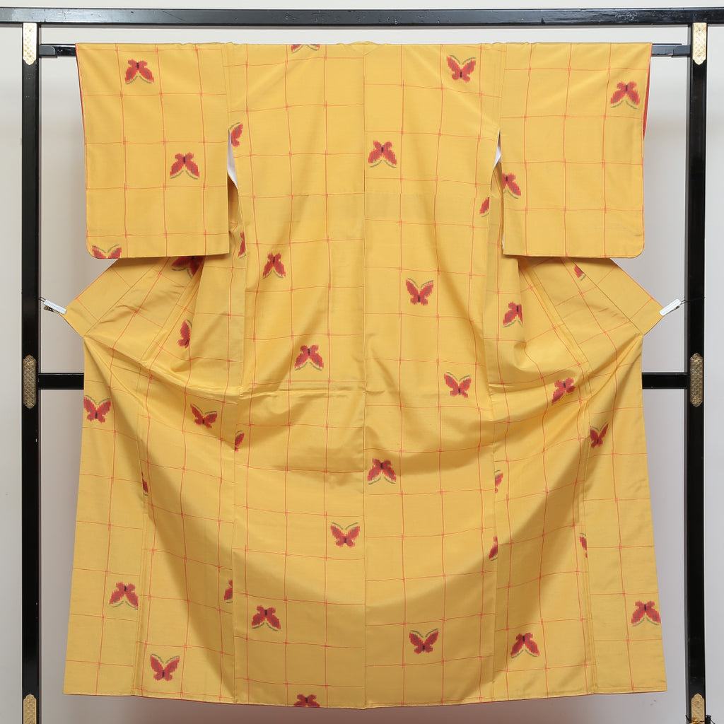 【リサイクル着物】 紬 袷 身丈156cm 裄63cm 正絹 黄系 Sランク 