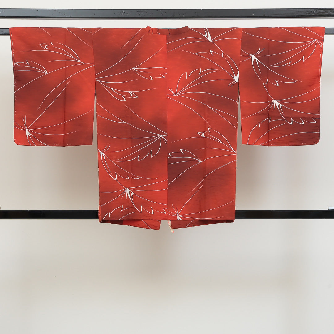 道行コート 洗える着物 袷 身丈74cm 裄丈63cm ポリエステル Sランク Sサイズ カジュアル 創作柄 ぼかし染 しつけ糸 朱系 1263-05488