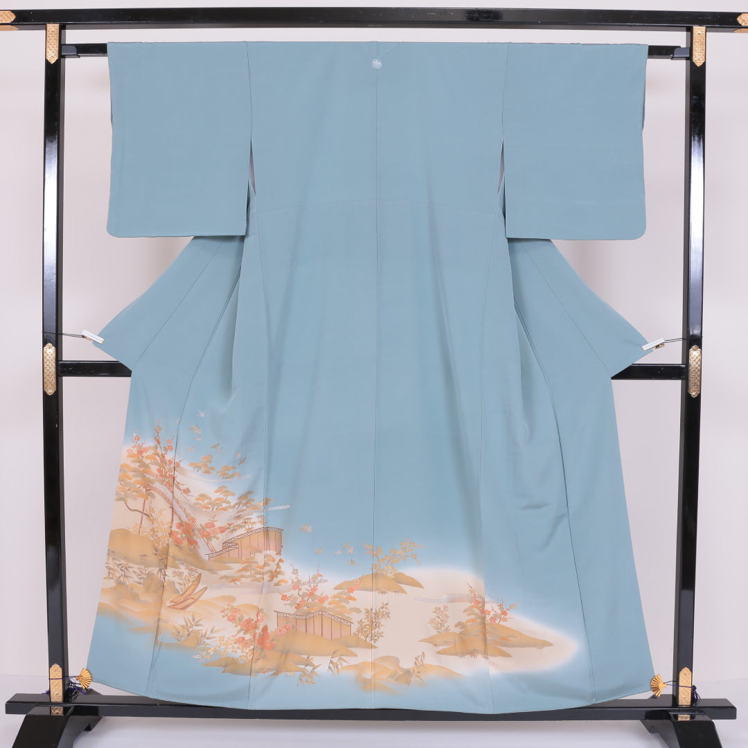 色留袖 身丈155cm 裄丈62cm 袷 一つ紋 丸に五三桐 正絹 Sランク 広衿 松竹梅 菊 1211-F0106