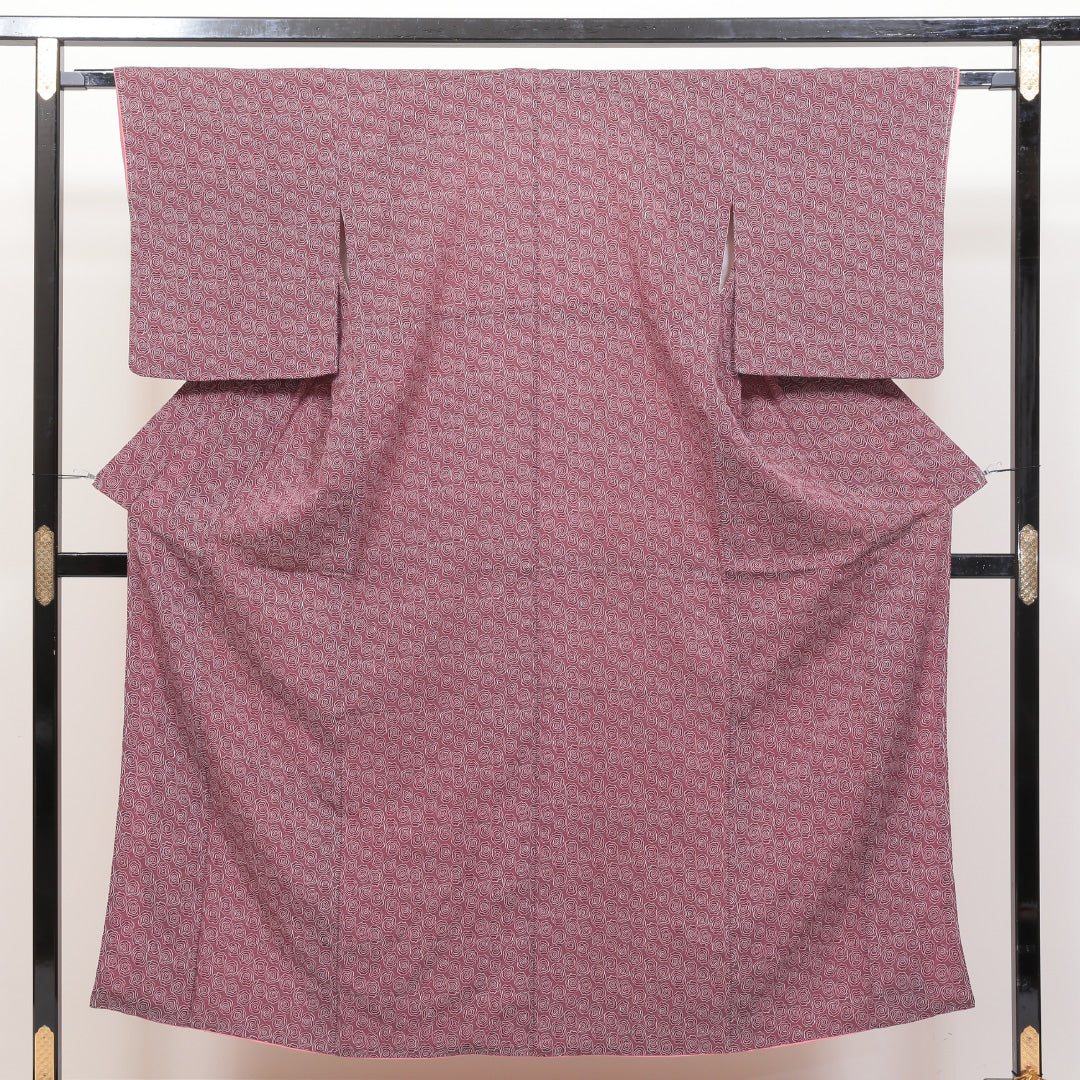 アンティーク着物 小紋 袷 身丈151cm 裄丈64cm 赤系 正絹 優品 創作 1215321200385
