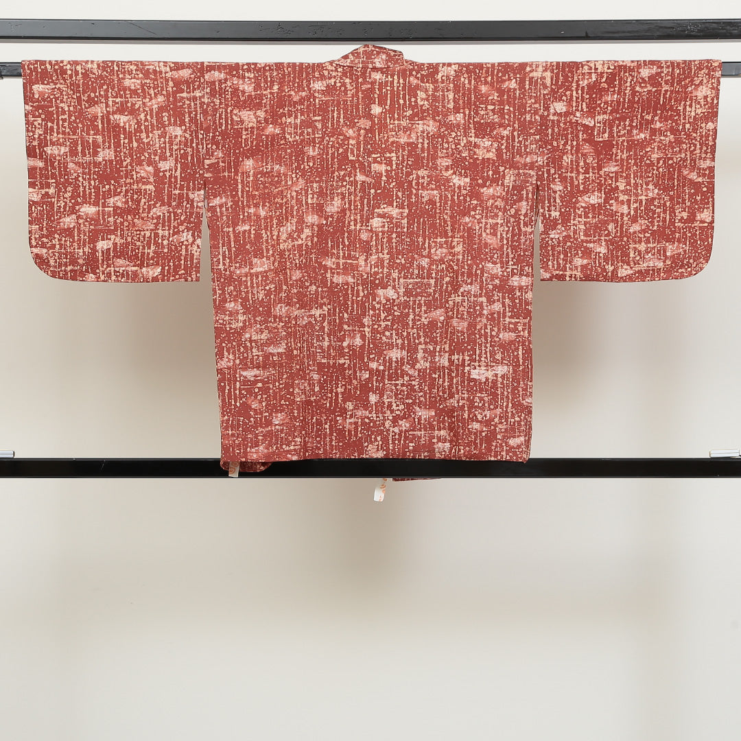 道中着 袷 身丈72cm 裄丈64cm 正絹 Sランク Mサイズ 創作柄 朱系 RP 1236-05544