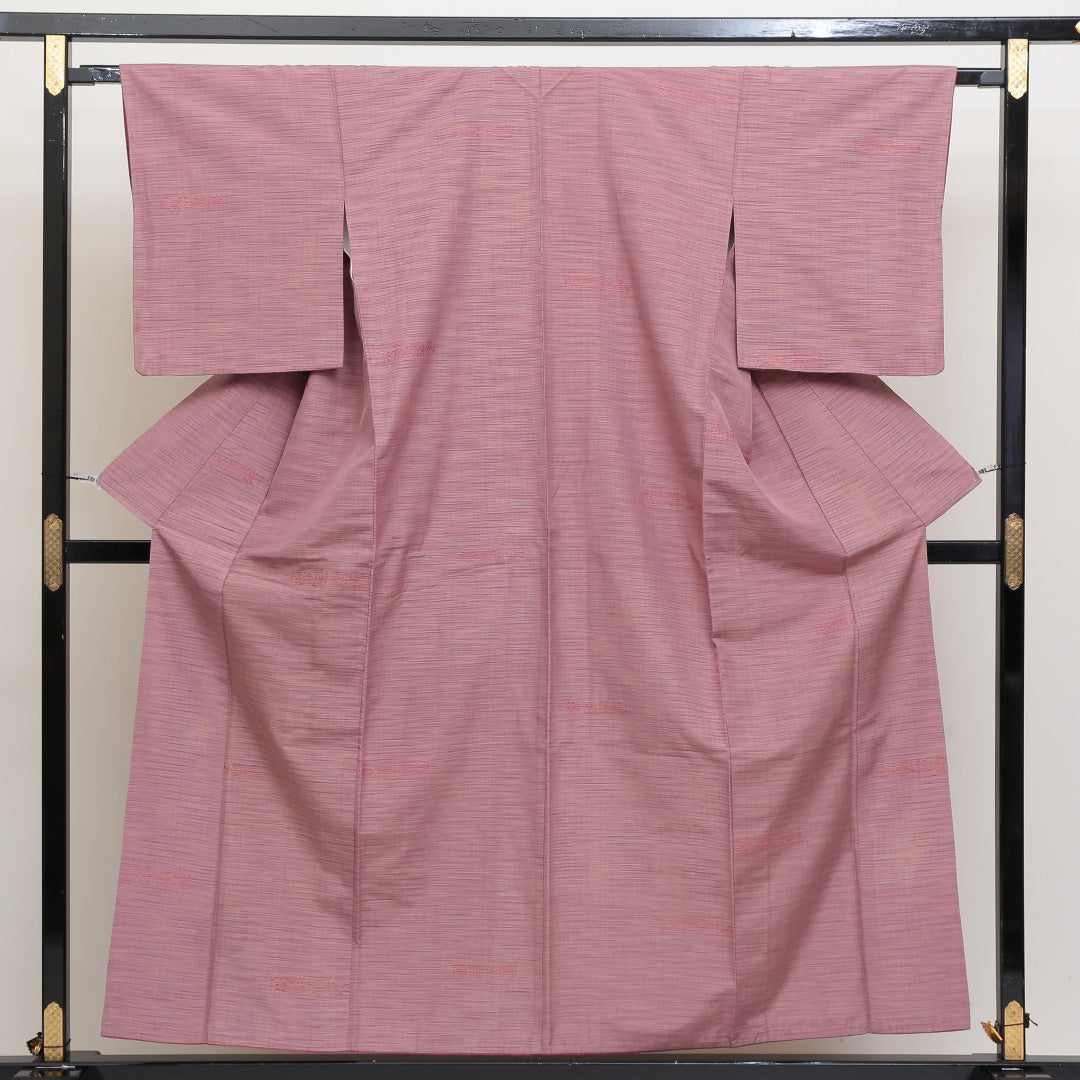 紬 袷 身丈155cm 裄丈54cm 正絹 Aランク カジュアル 広衿 Mサイズ 創作柄 ピンク系 HP 1223-02641