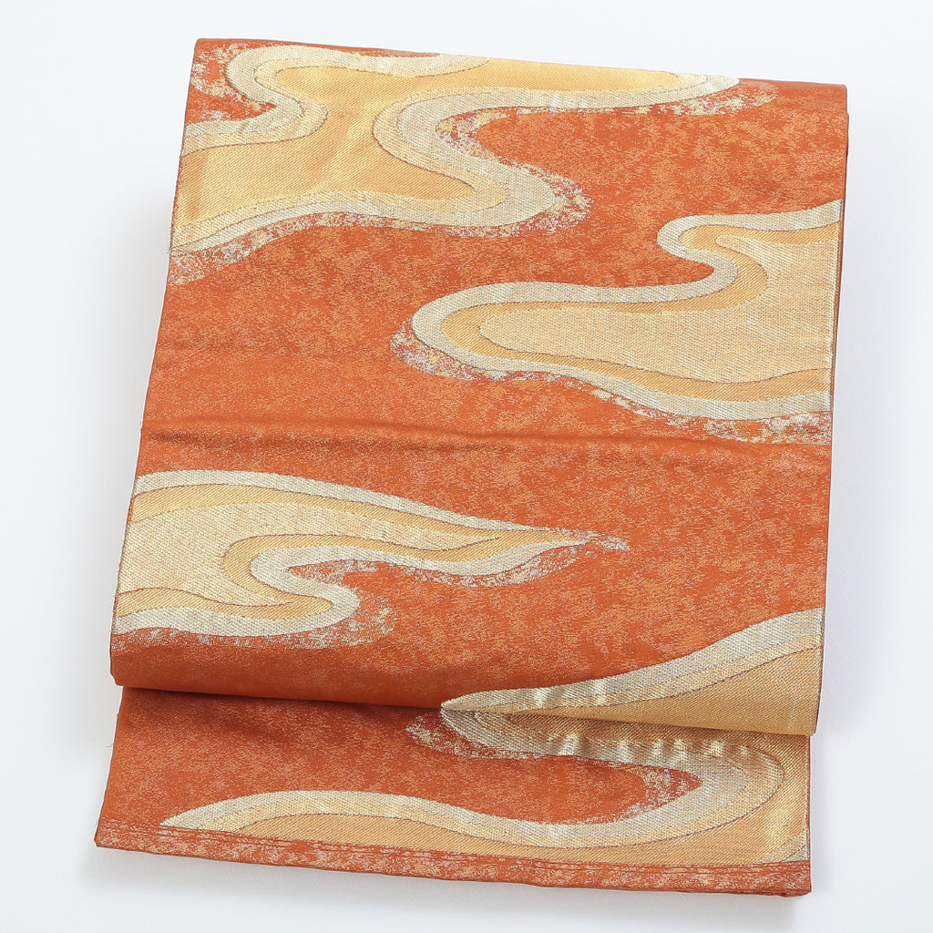 袋帯  リサイクル 正絹 カジュアル 仕立て上がり 褐色 金 A856-10