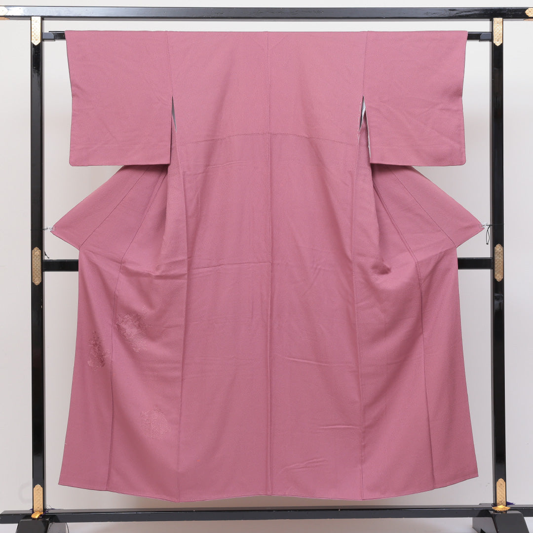 訪問着 袷 身丈150cm 裄丈64cm 正絹 Aランク セミフォーマル 広衿 Sサイズ 汕頭刺繍 花籠 紫系 RP 1217-04079