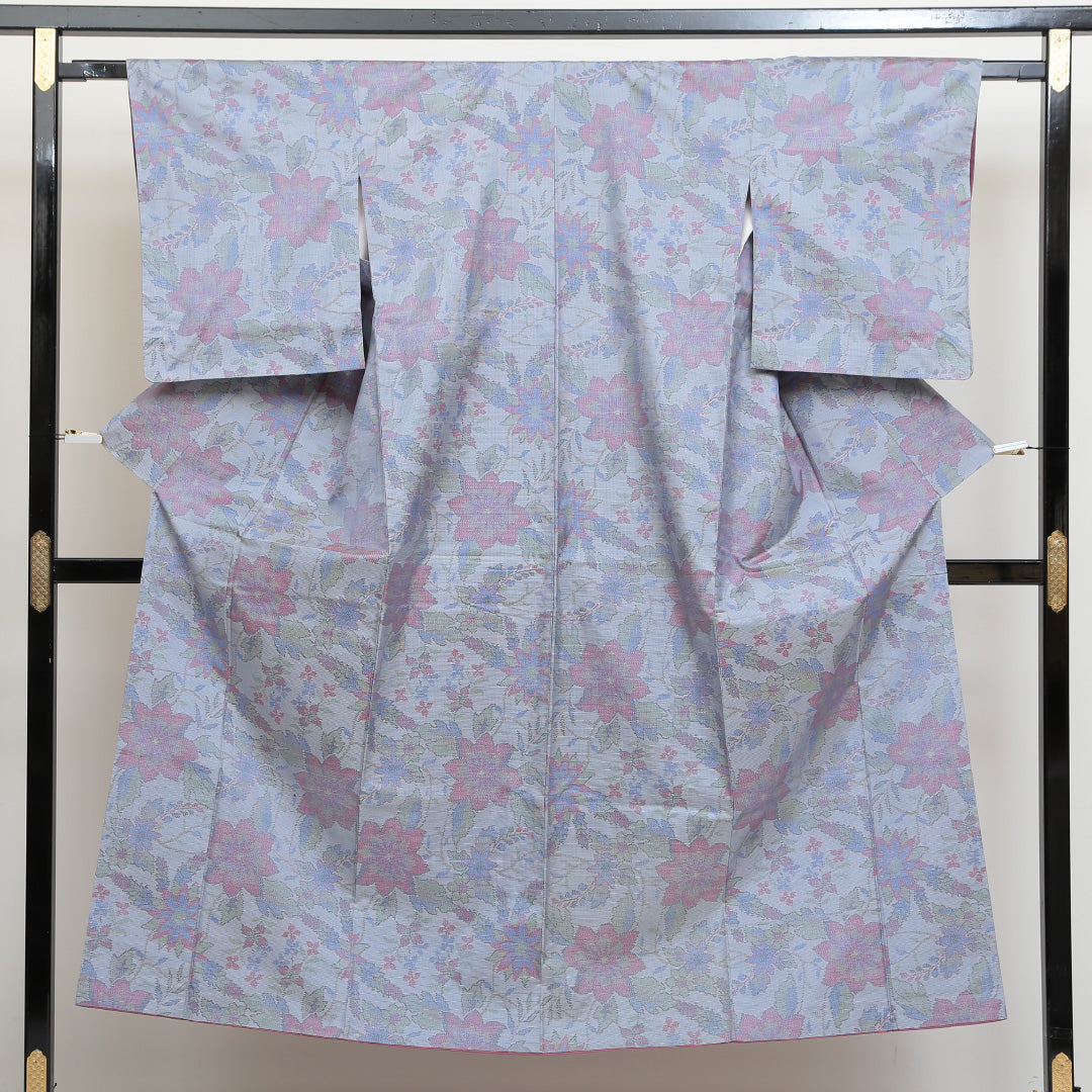 大島紬 袷 身丈148cm 裄63.5cm 正絹 グレー系 Sランク 1316001932122