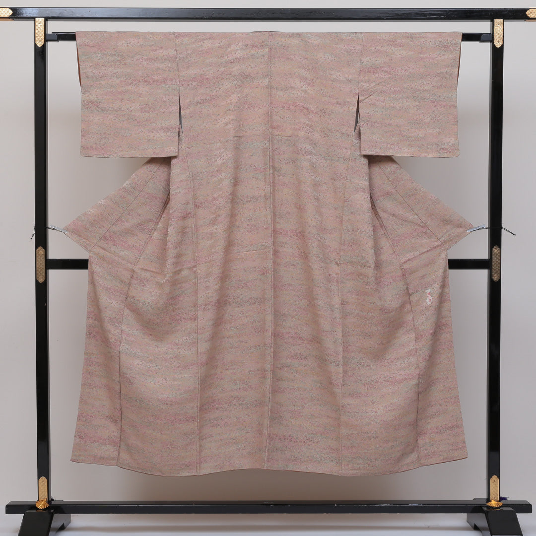 小紋 袷 身丈142cm 裄丈63cm 正絹 Sランク インフォーマル 広衿 XSサイズ 落款 証紙 創作柄 茶系 RP 1221-00182