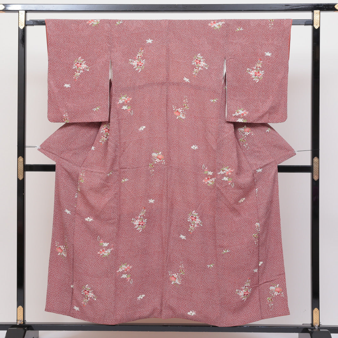 小紋 袷 身丈154cm 裄丈~62cm 茶系 正絹 梅 1215421400287