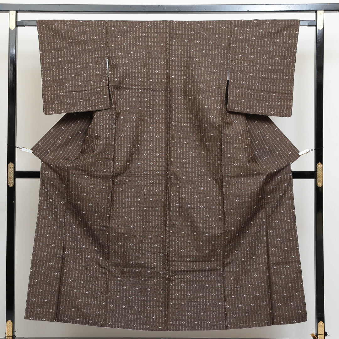 紬 袷 身丈151cm 裄丈64cm 正絹 Aランク カジュアル 広衿 Sサイズ 創作柄 茶系 HP 1223-02667