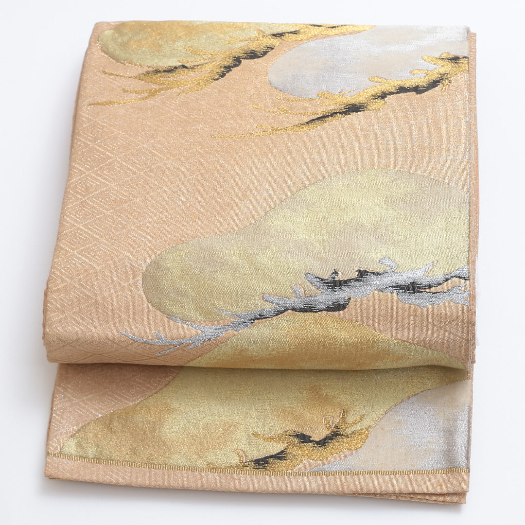 袋帯 帯丈432cm 六通 笠松 フォーマル 金系 正絹 Cランク 1223-00271