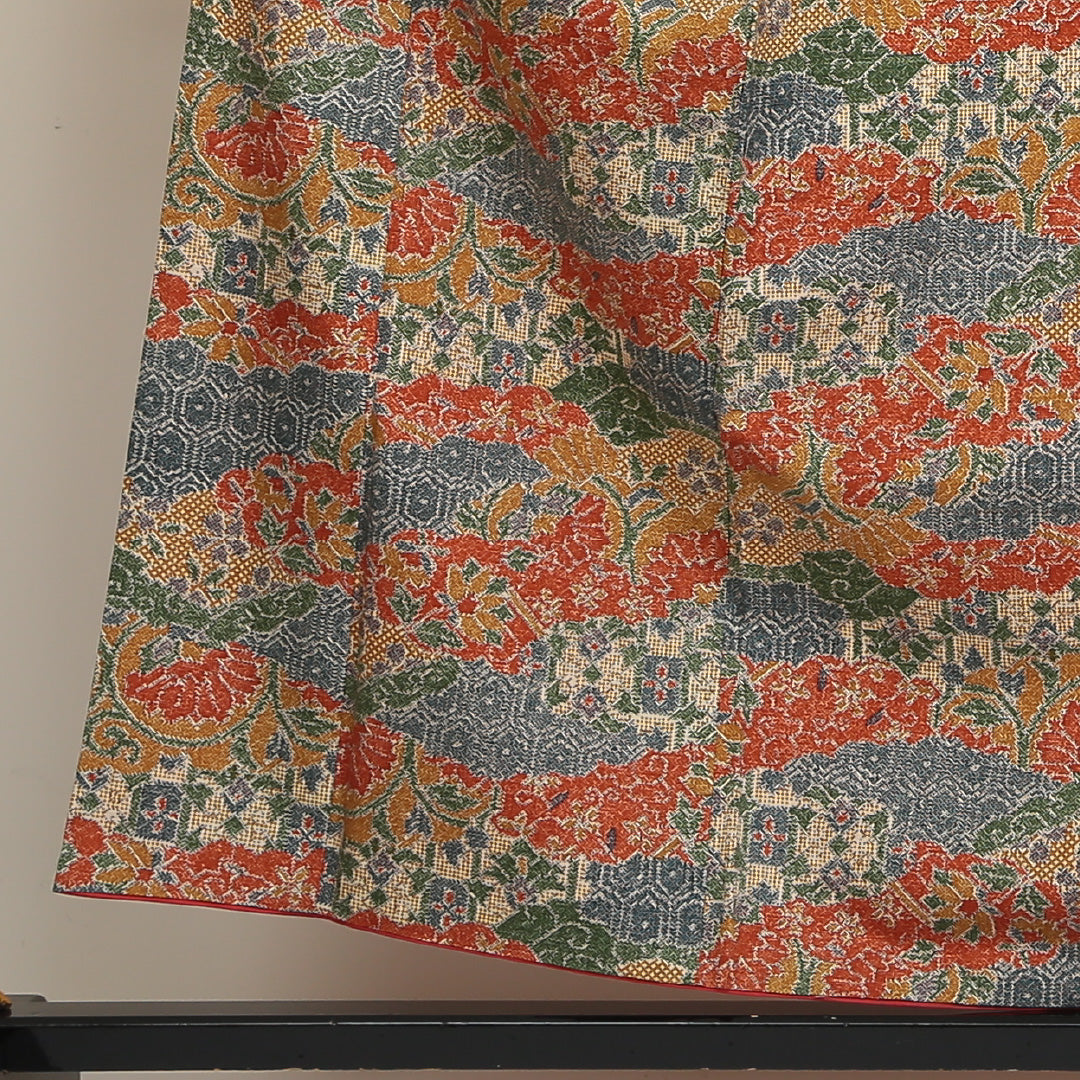 小紋 袷 身丈155cm 裄丈64cm 正絹 Sランク Mサイズ 広衿 インフォーマル 小紋 吉祥文様 花柄 植物柄 朱系 1215-02686