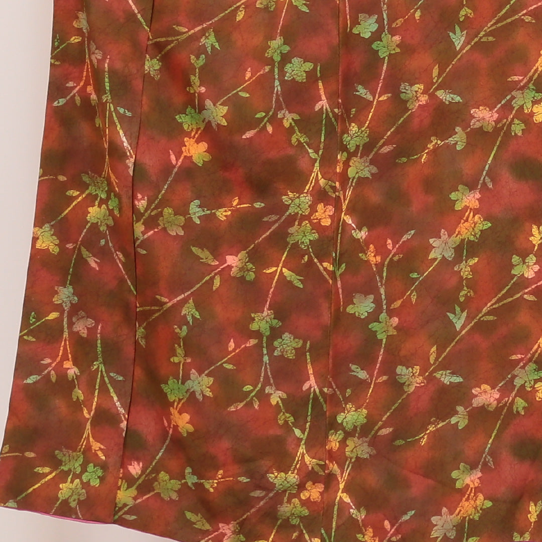小紋 袷 身丈152cm 裄丈64cm 正絹 Bランク インフォーマル 広衿 Sサイズ 花柄 茶系 HP 1221-00430