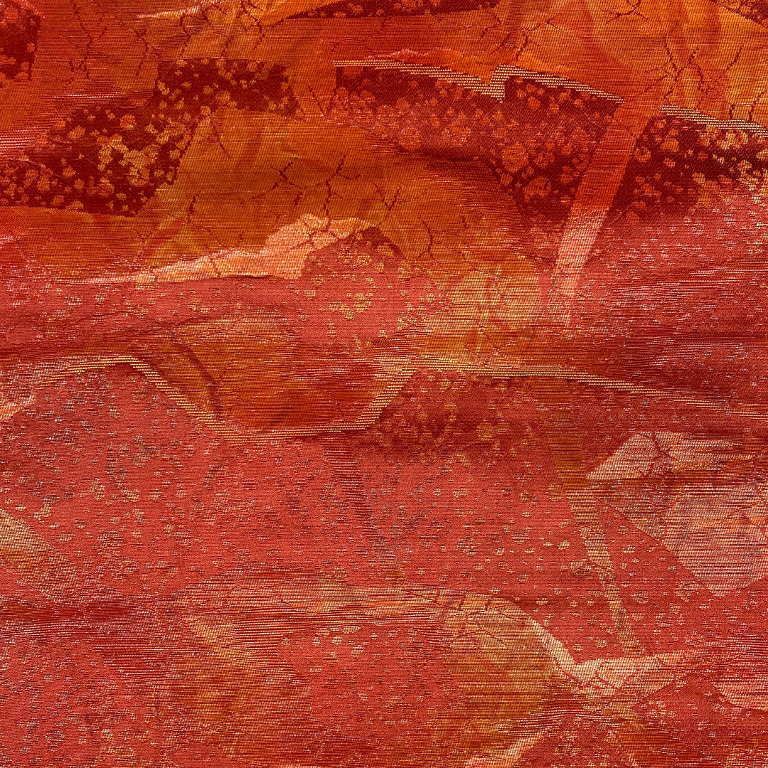 袋帯 帯丈414cm 六通 創作 引き箔 セミフォーマル 赤系 正絹 Sランク 1223-00082