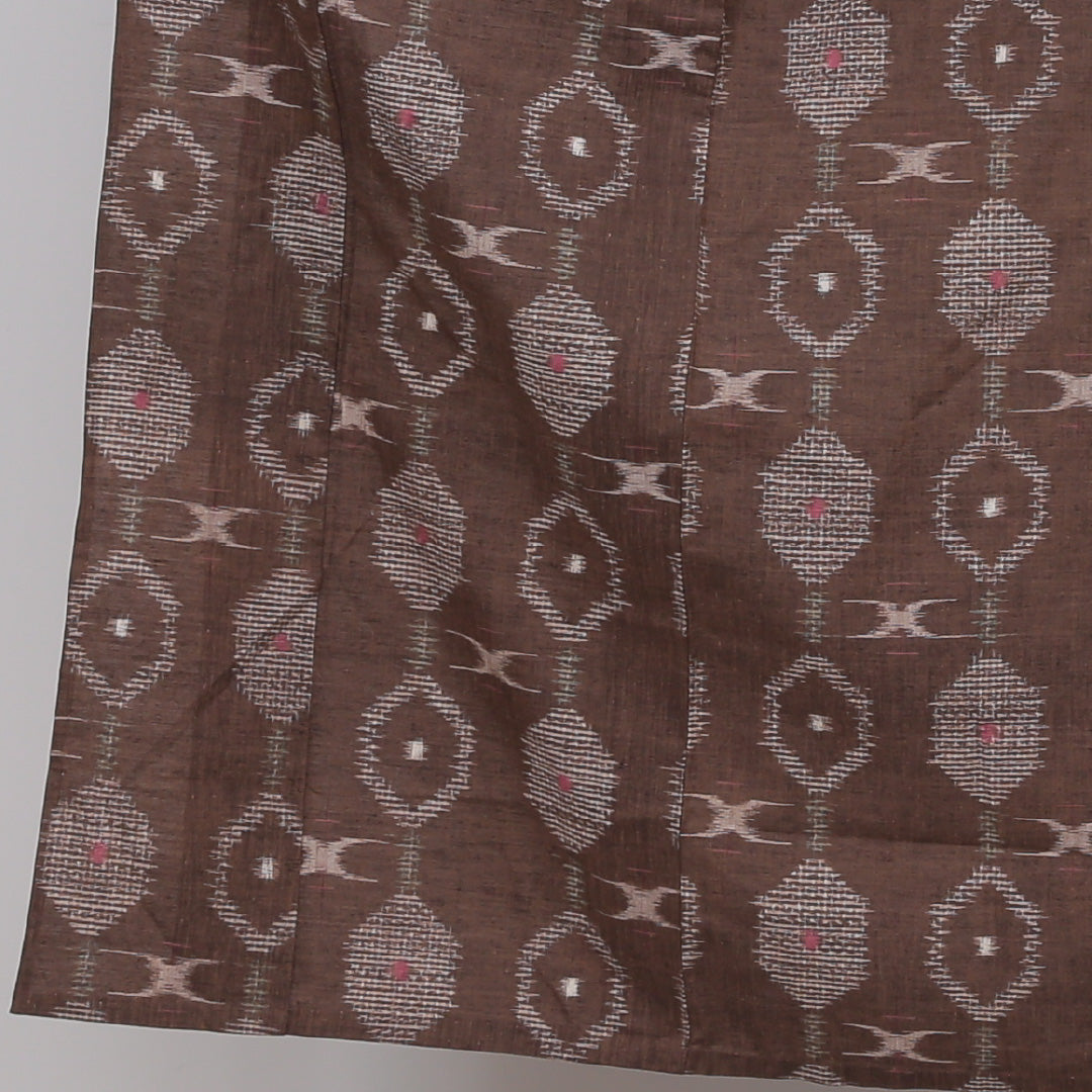 紬 単衣 身丈148cm 裄丈63cm 正絹 Sランク XSサイズ バチ衿 カジュアル 亀甲 茶系 1216-02576