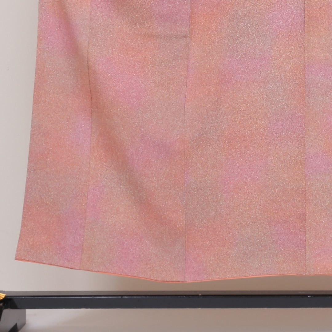 江戸小紋 袷 身丈150cm 裄丈66cm 正絹 Sランク Sサイズ 広衿 一つ紋 セミフォーマル ちりめん 創作柄 朱系 1262-00247