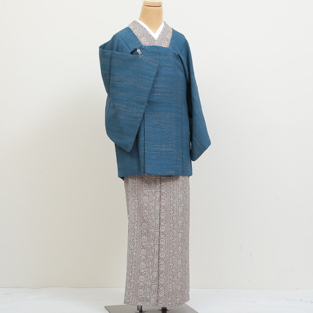 道行コート 袷 身丈79cm 裄丈62cm 正絹 Sランク セミフォーマル Sサイズ 創作柄 青系 RP 1237-05526