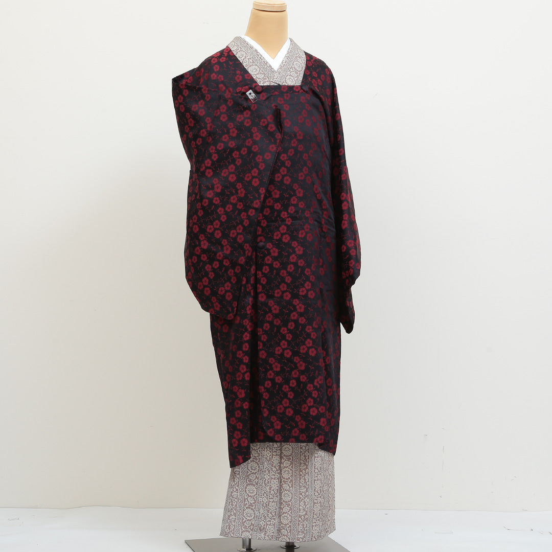 道行コート 洗える着物 袷 身丈116cm 裄丈64cm ポリエステル Sランク Mサイズ カジュアル 撫子 黒系 赤系 1263-05536