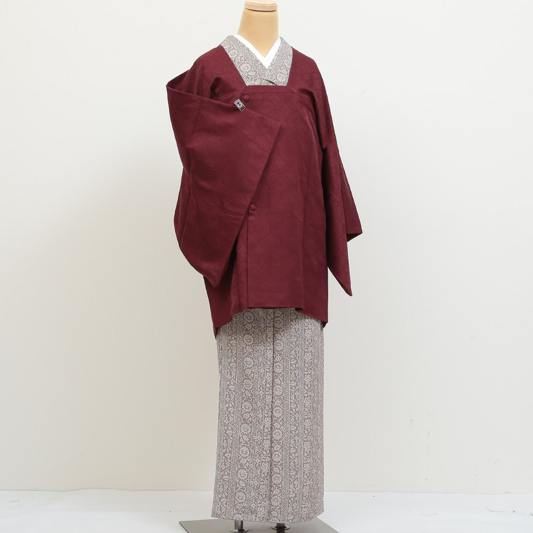 道行コート 袷 身丈83cm 裄丈66cm 正絹 Sランク 紋意匠 (七宝) セミフォーマル Mサイズ 赤系 RP 1237-05520