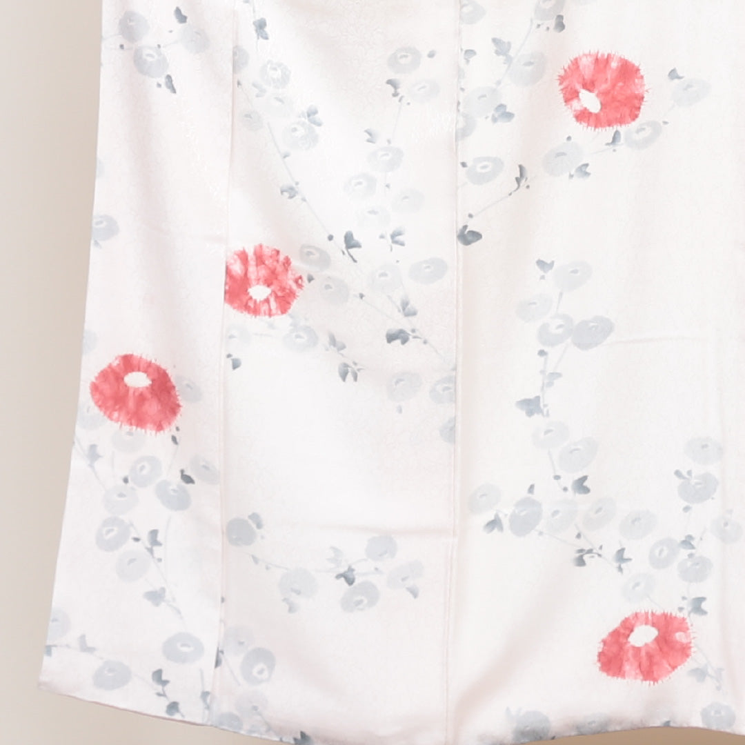 小紋 袷 身丈152cm 裄丈62cm 正絹 Aランク インフォーマル 広衿 Sサイズ 朝顔 白系 RP 1221-00444