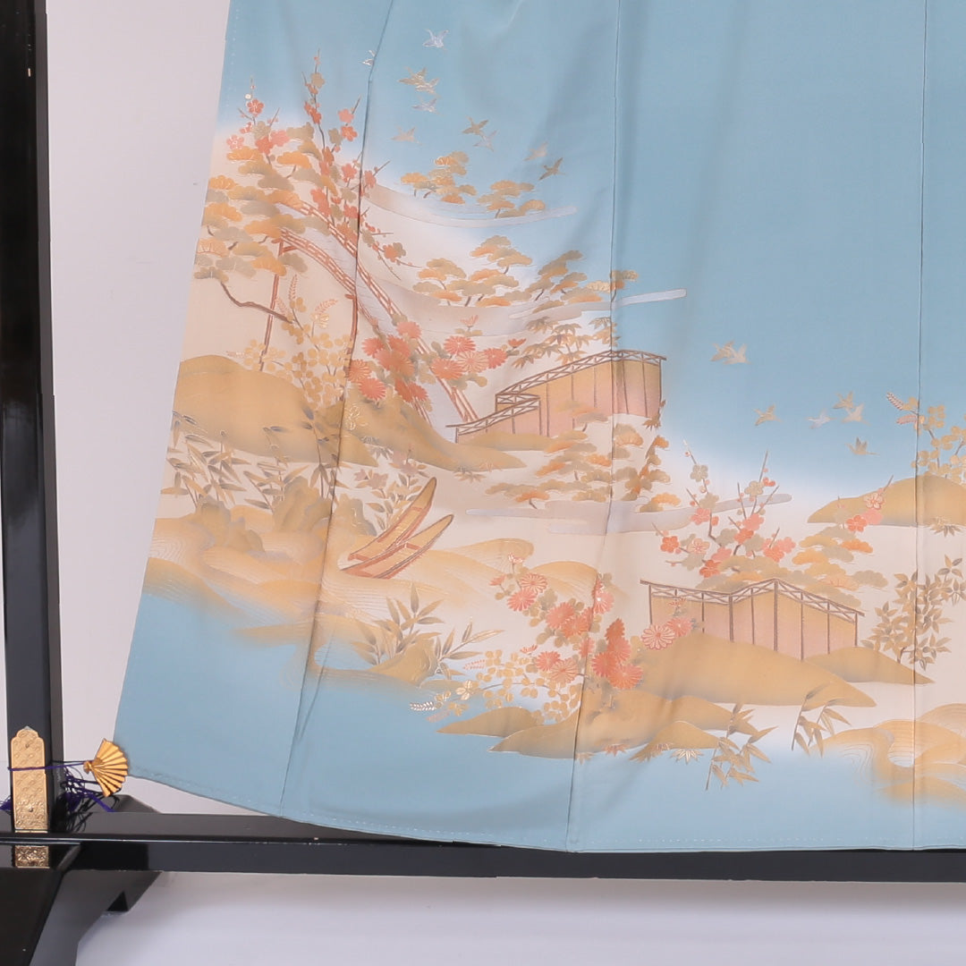 色留袖 身丈155cm 裄丈62cm 袷 一つ紋 丸に五三桐 正絹 Sランク 広衿 松竹梅 菊 1211-F0106