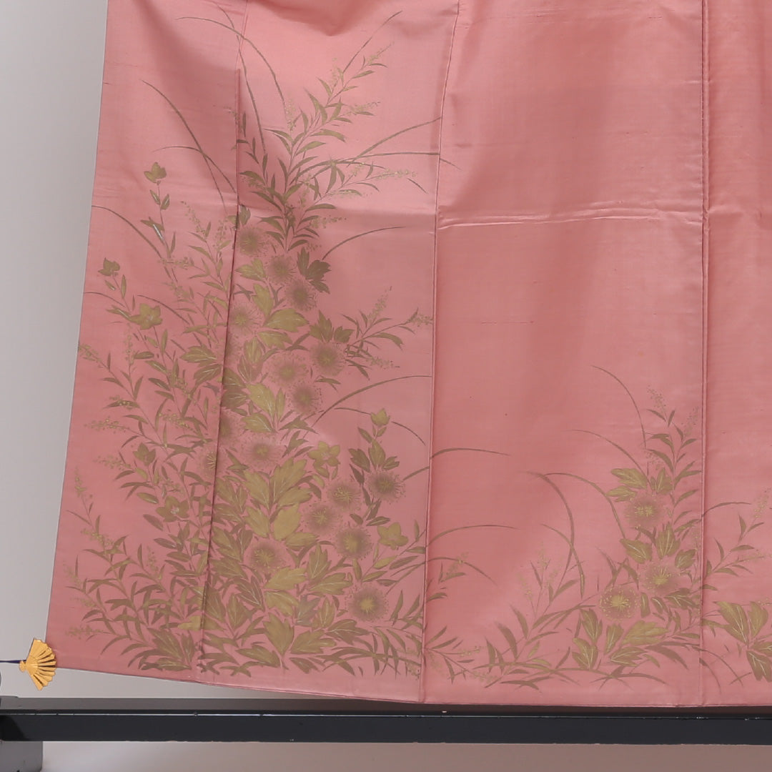 色留袖 (飯田紬) 身丈155cm 裄丈62cm Aランク 正絹 袷 広衿 M 創作 付下げ セミフォーマル ピンク系 1211-F0110