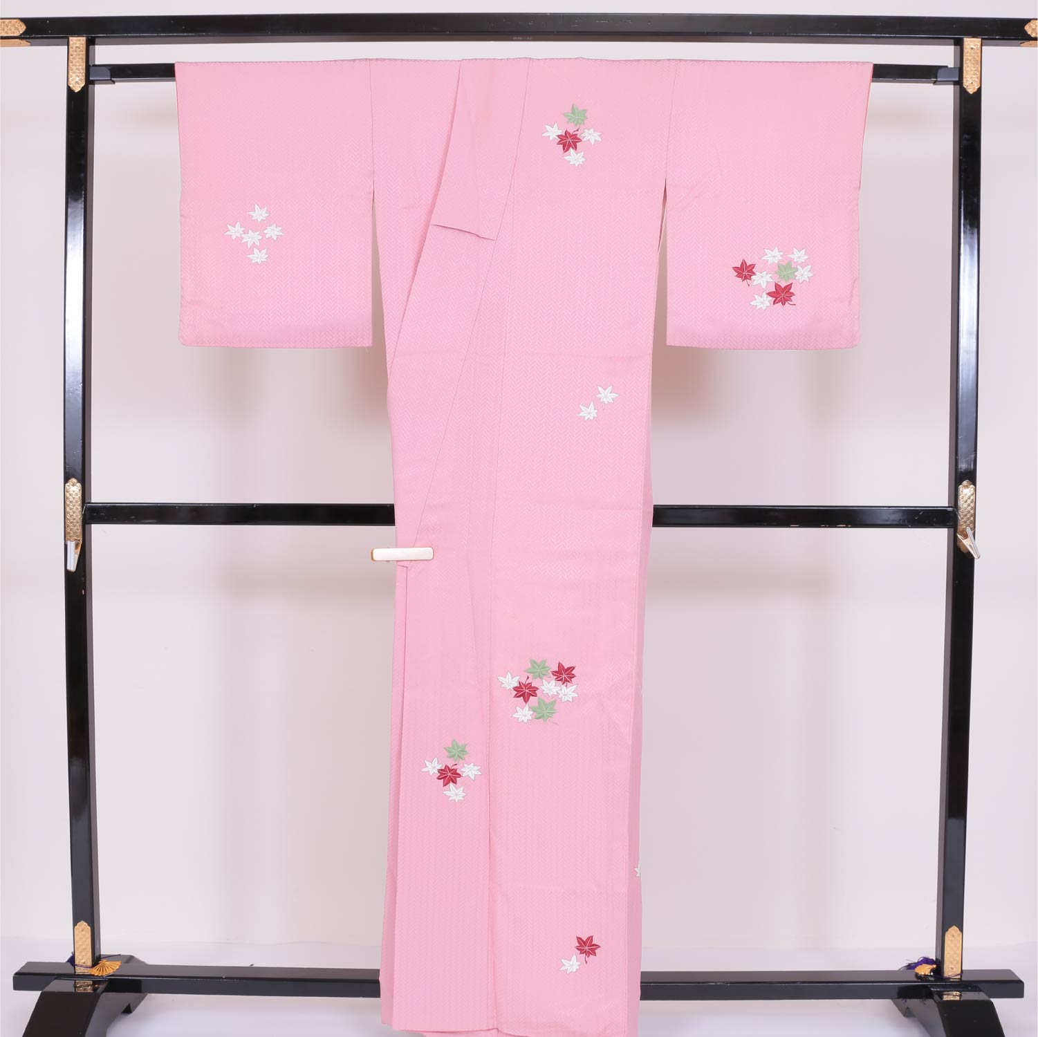 付下げ 袷 身丈158cm 裄丈64cm 正絹 Aランク インフォーマル 広衿 Mサイズ 楓 紅葉 ピンク系 HP 1218-03991