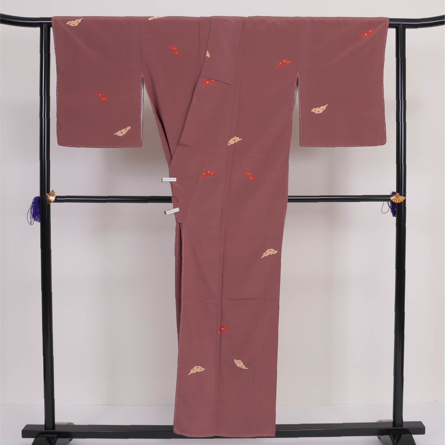小紋 袷 身丈150cm 裄丈62cm 正絹 Aランク インフォーマル 広衿 Sサイズ 織り出し 創作柄 茶系 RP 1221-00012