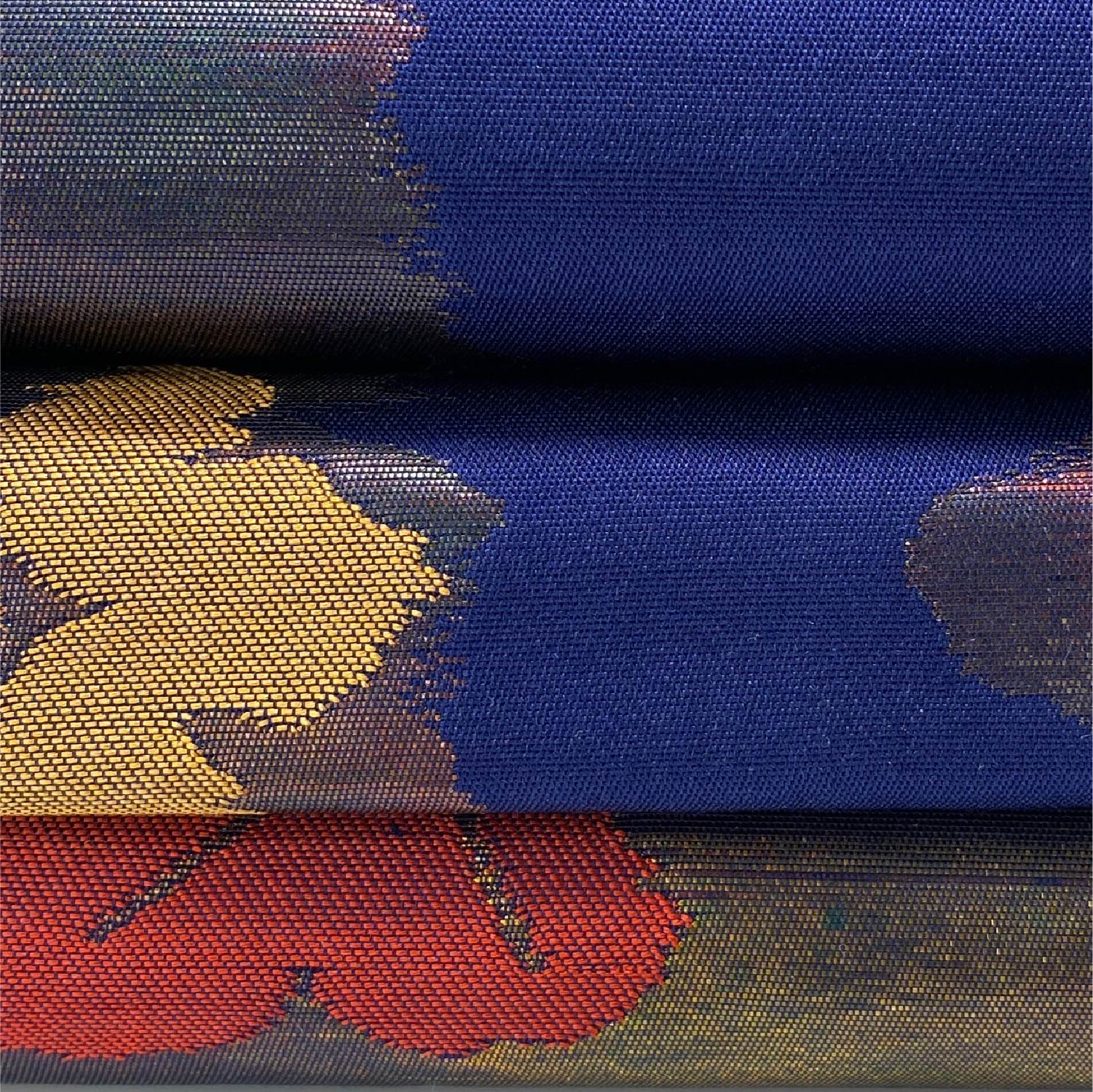 名古屋帯 帯丈323cm 六通 名古屋仕立て Sランク カジュアル 引箔 宝相華 正絹 紺系 1224-00022