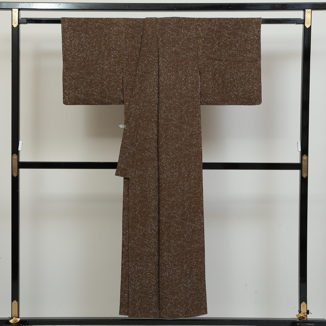 霰 江戸小紋 袷 身丈148cm 裄62.5cm 正絹 通年柄 茶系 Aランク 1215-00788