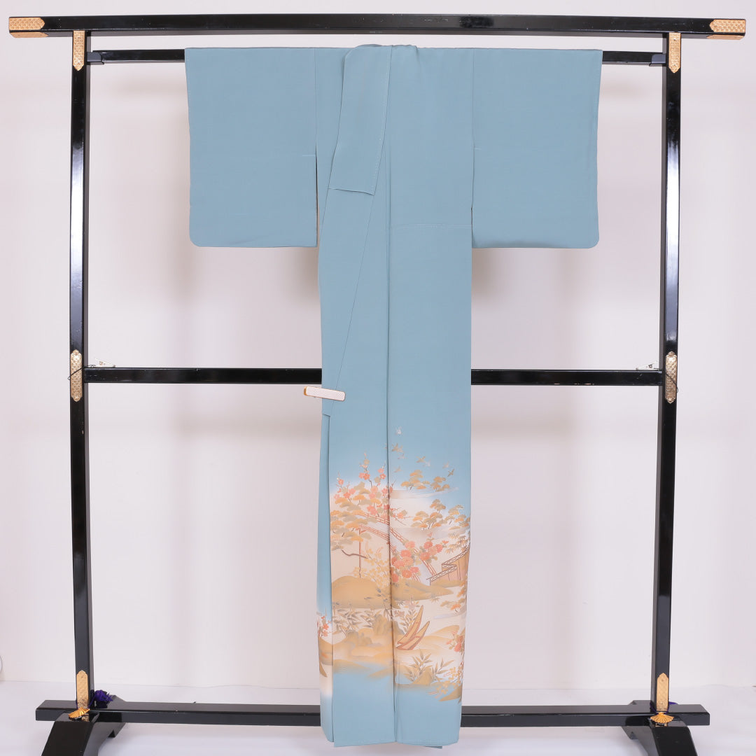色留袖 身丈155cm 裄丈62cm 袷 一つ紋 丸に五三桐 正絹 Sランク 広衿 松竹梅 菊 1211-F0106