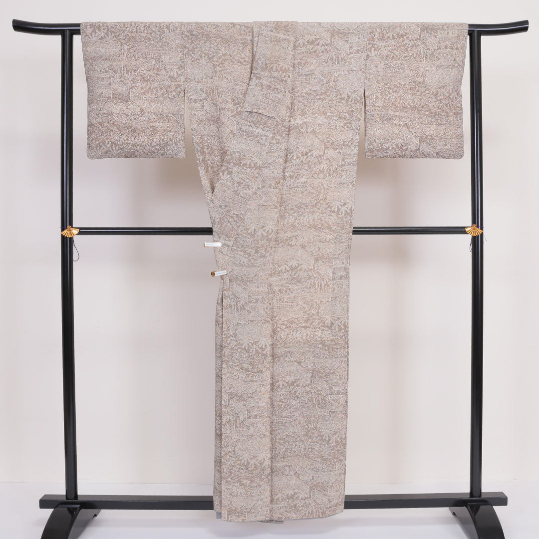 小紋 袷 身丈152cm 裄丈63cm 正絹 Sランク インフォーマル 広衿 Sサイズ 茶屋辻 茶系 RP 1221-00016