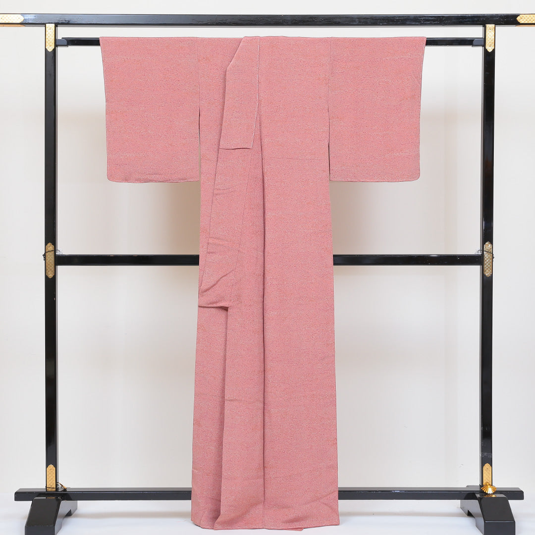 小紋 袷 身丈161cm 裄丈62cm 正絹 Sランク インフォーマル 広衿 Lサイズ 創作柄 ピンク系 RP 1221-00062
