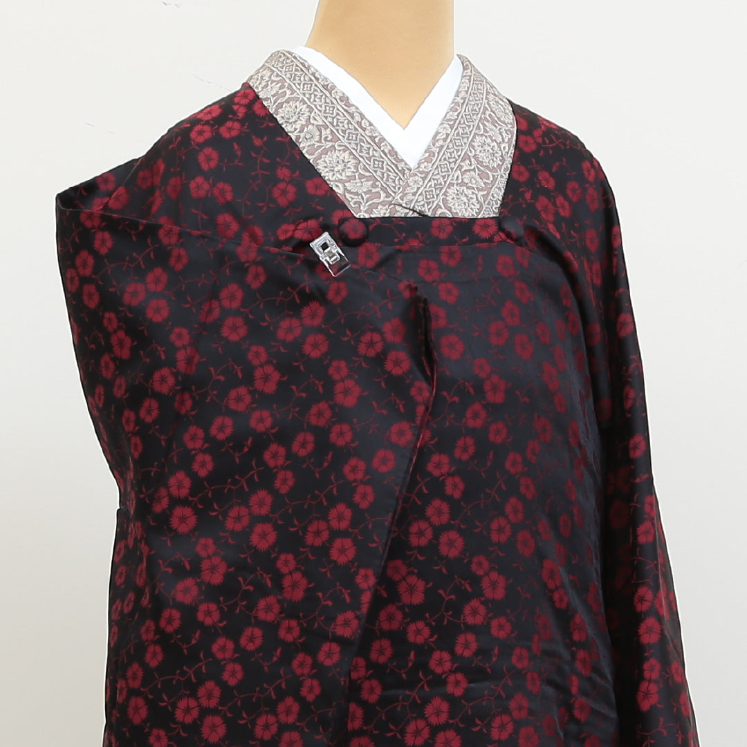 道行コート 洗える着物 袷 身丈116cm 裄丈64cm ポリエステル Sランク Mサイズ カジュアル 撫子 黒系 赤系 1263-05536