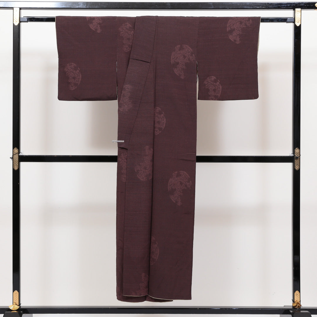 アンティーク 小紋 袷 身丈145cm 裄丈~62cm 茶系 正絹 1215611400409