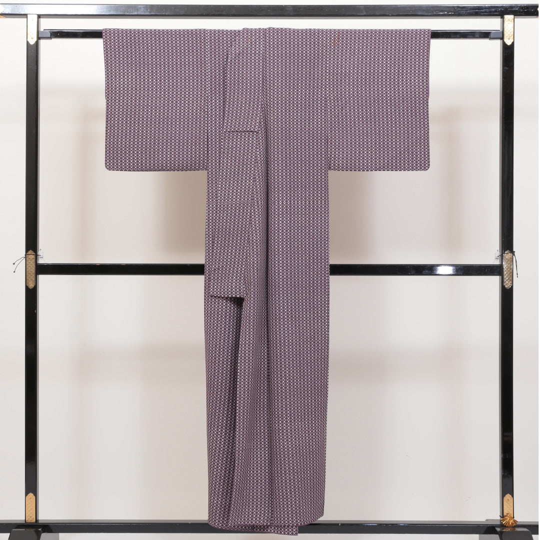 小紋 袷 身丈149cm 裄丈~62cm 紫系 正絹 菱形 1215412000378